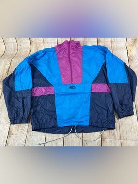 Vintage ASICS Two Tone Blue Purple 1/2 Zip Pullover Windbreaker Large